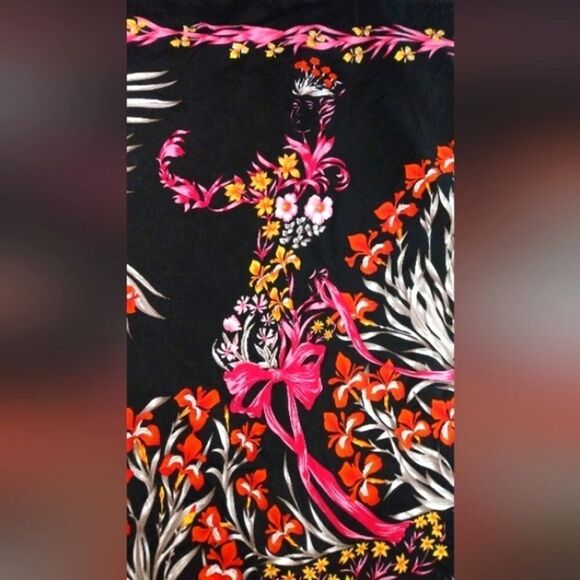 Vintage Floral Black & Pink Silk Scarf Horse Flowers Cheval Fleuri Foulard - Picture 7 of 16